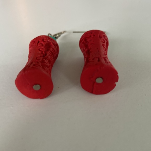 Cinnabar Vintage Red and Turquoise Earrings - Picture 8 of 9